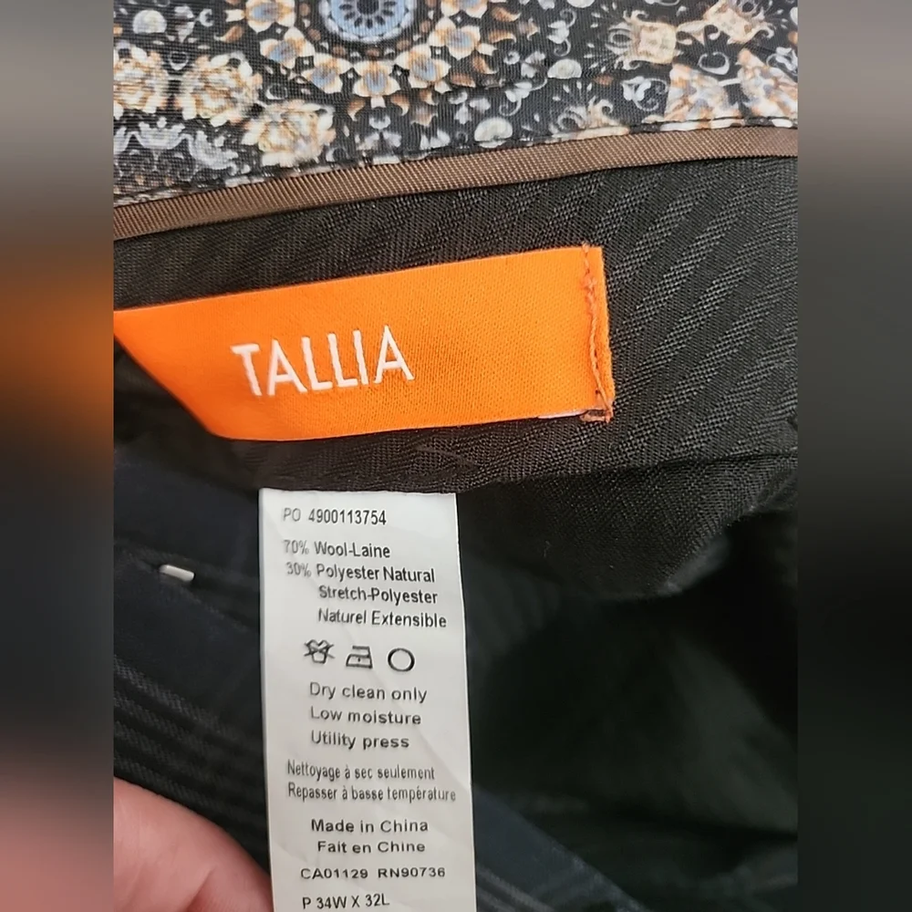 Tallia Mens Suit Pants 34x32 Navy Gray Burgundy Plaid Slim Fit Flat Front